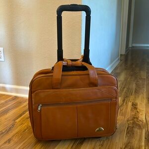 Samsonite Brown Leather Wheeled Portfolio Rolling Carry-On Laptop Briefcase Bag